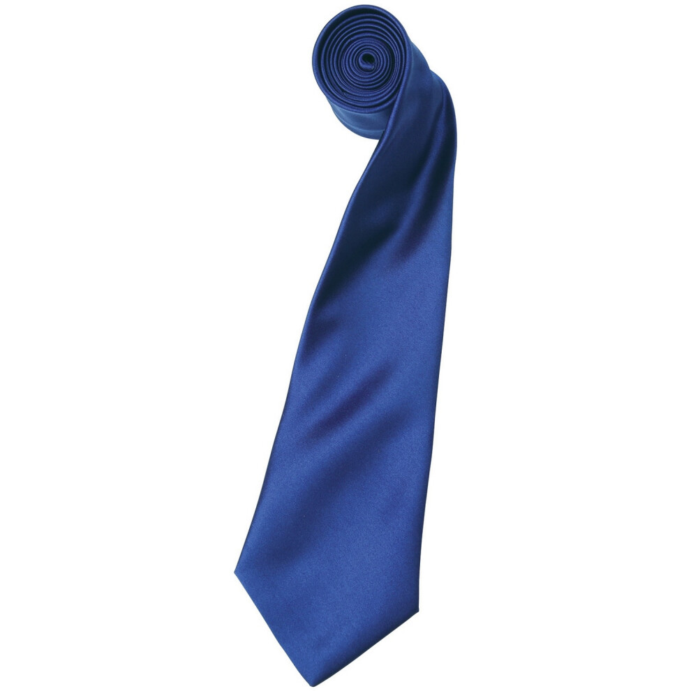 (One Size, Marine Blue) Premier Mens Plain Satin Tie (Narrow Blade) (Pack of 2)