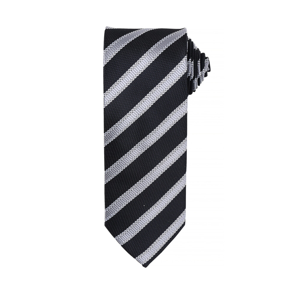 (One Size, Black/Dark Grey) Premier Mens Waffle Stripe Formal Business Tie