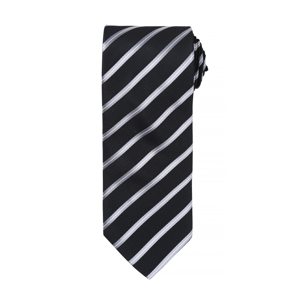 (One Size, Black/ Silver) Premier Mens Sports Stripe Pattern Formal Work Tie