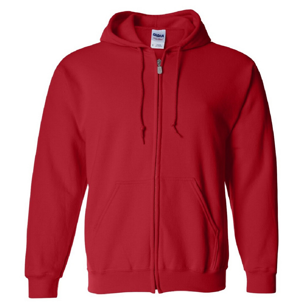 (M, Red) Gildan Heavy Blend Unisex Adult Full Zip Hooded Sweatshirt Top