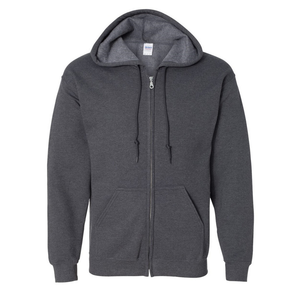(L, Dark Heather) Gildan Heavy Blend Unisex Adult Full Zip Hooded Sweatshirt Top