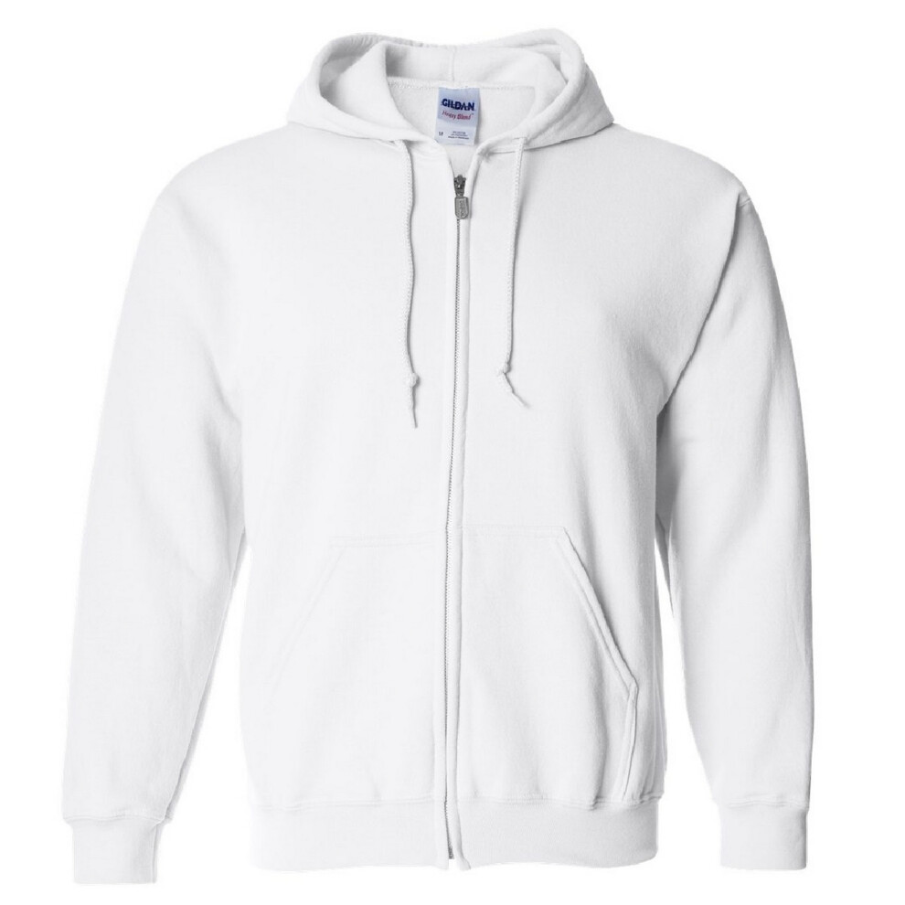 (S, White) Gildan Heavy Blend Unisex Adult Full Zip Hooded Sweatshirt Top