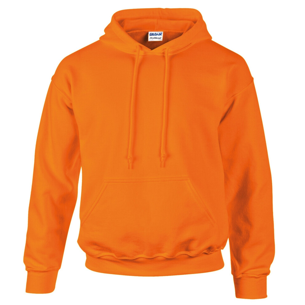 (S, Safety Orange) Gildan Heavyweight DryBlend Adult Unisex Hooded Sweatshirt Top / Hoodie (13 Colours)