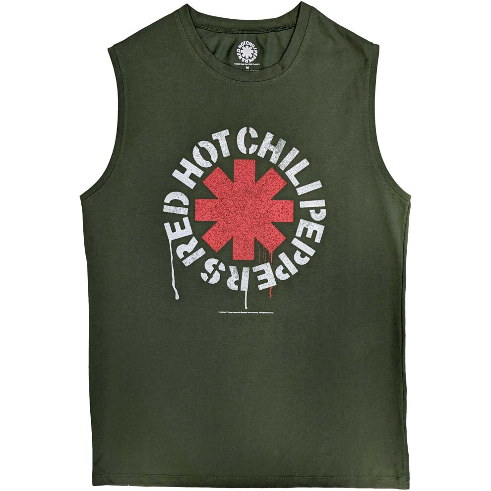 (L, Green) Red Hot Chilli Peppers Unisex Adult Stencil Cotton Tank Top