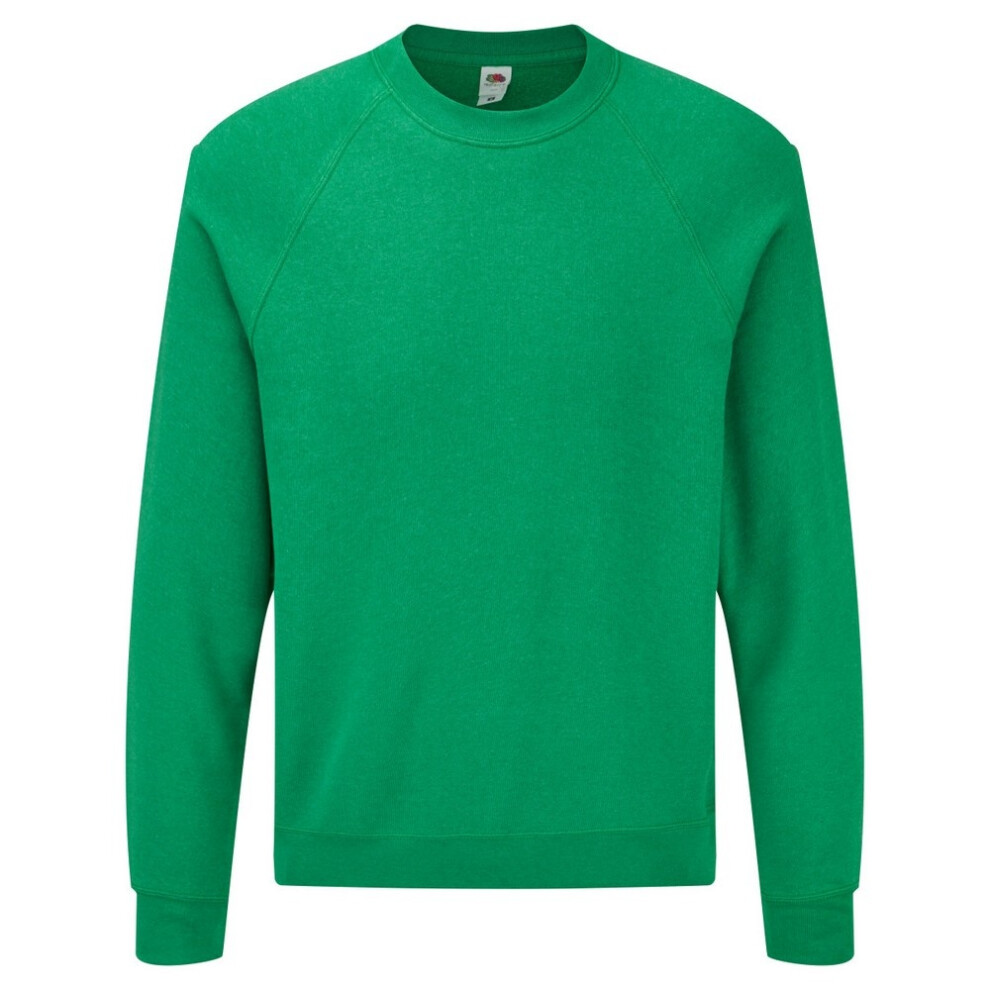 (L, Heather Green) Fruit Of The Loom Mens Raglan Sleeve Belcoro® Sweatshirt