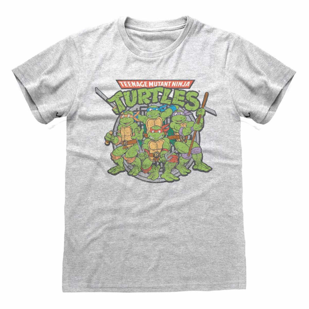 (XL, Heather Grey) Teenage Mutant Ninja Turtles Unisex Adult Retro T-Shirt