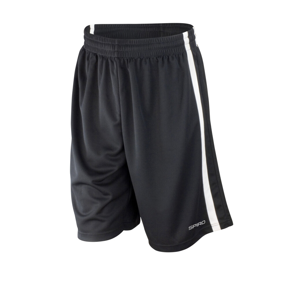 (XL, Black/White) Spiro Mens Quick Dry Basketball Shorts
