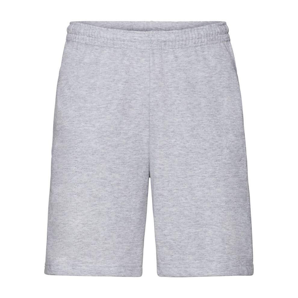 (XL, Heather Grey) Fruit Of The Loom Mens Lightweight Casual Fleece Shorts (240 GSM)