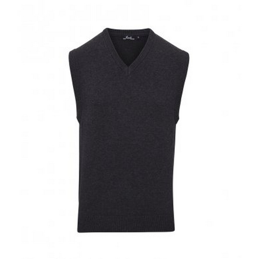 (S, Charcoal) Premier Mens Sleeveless Cotton Acrylic V Neck Sweater