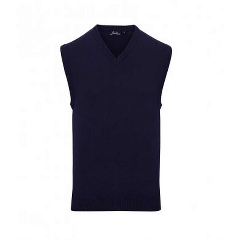 (S, Navy) Premier Mens Sleeveless Cotton Acrylic V Neck Sweater