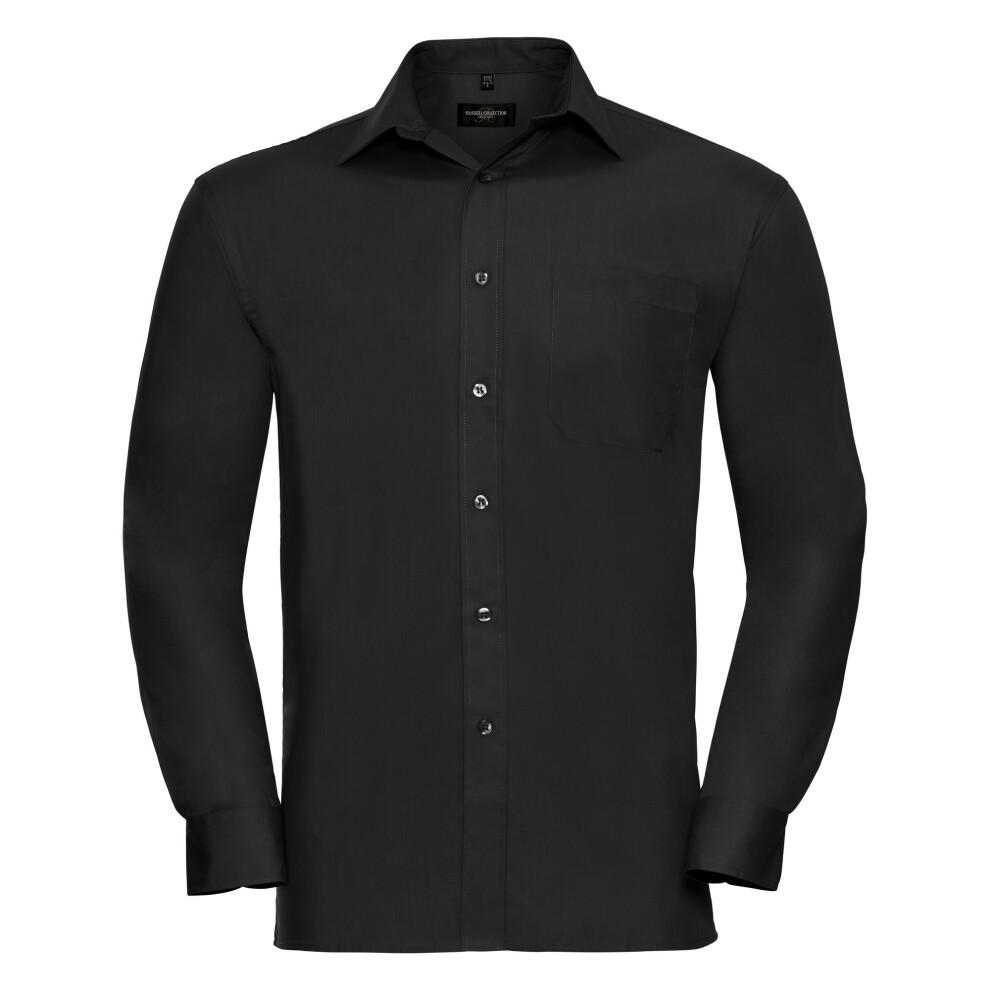 (XL, Black) Russell Mens Long Sleeve Pure Cotton Work Shirt