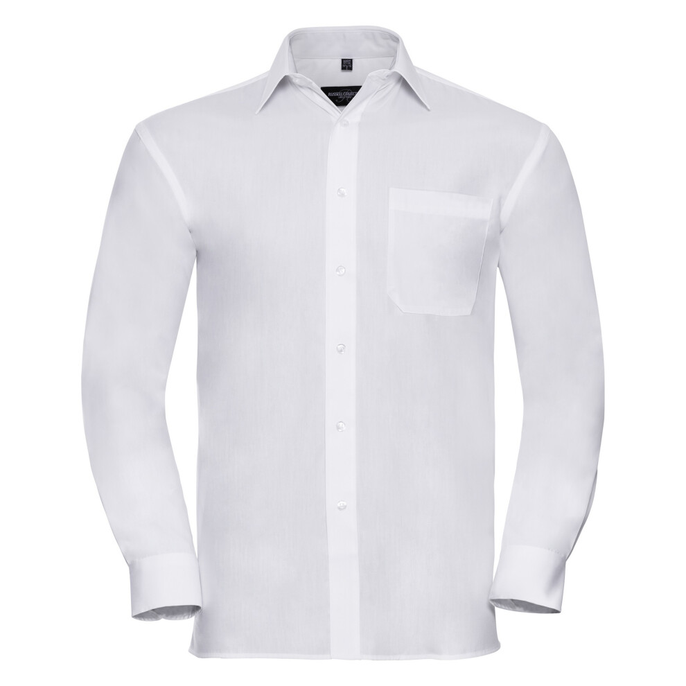 (XL, White) Russell Mens Long Sleeve Pure Cotton Work Shirt