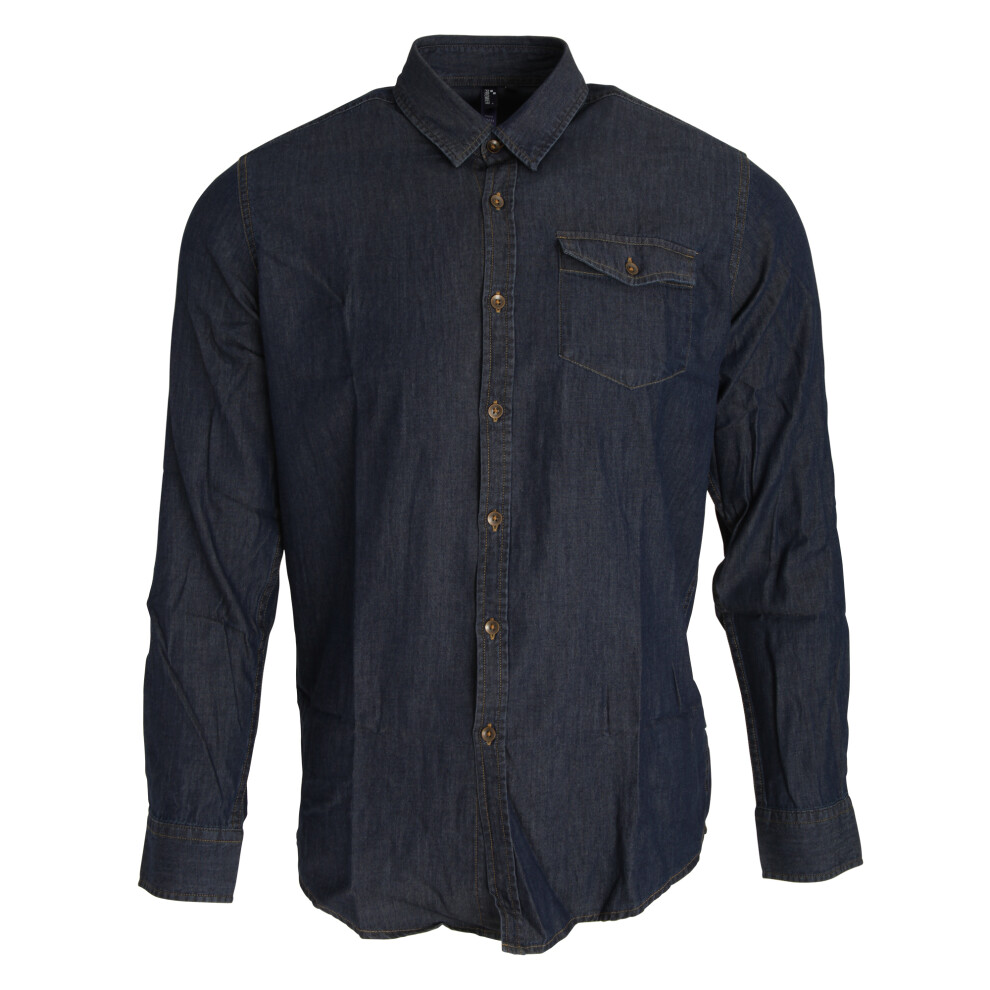 (XL, Indigo Denim) Premier Mens Jeans Stitch Long Sleeve Denim Shirt