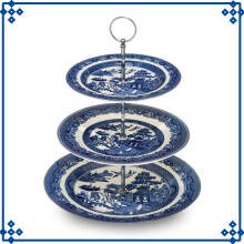 Blue Willow 3-Tier Cake Stand Dessert Display Ceramic Tableware Antique Oriental