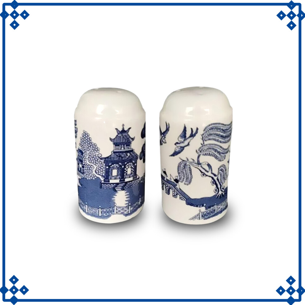 Willow Salt & Pepper Shakers Pots Mills Ceramic Tableware Antique Oriental Blue