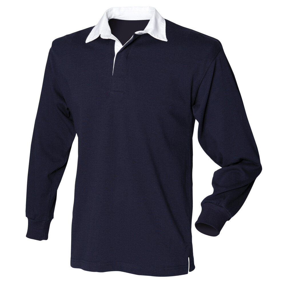 (M, Navy) Front Row Mens Long Sleeve Sports Rugby Shirt