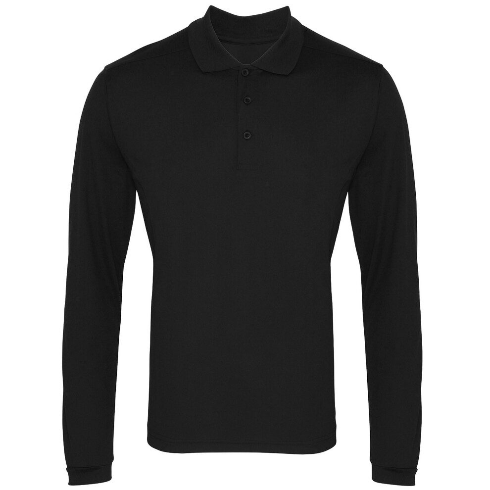 (2XL, Black) Premier Mens Long Sleeve Coolchecker Pique Polo Shirt