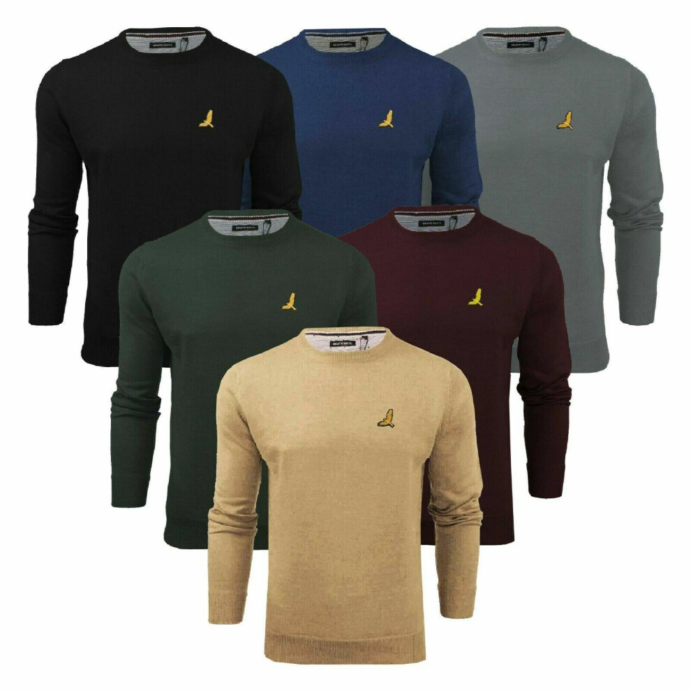 (Oxblood - Einstein, S) Mens Brave Soul Jumper Long Sleeve Light Knit Crew Neck Sweater Jersey