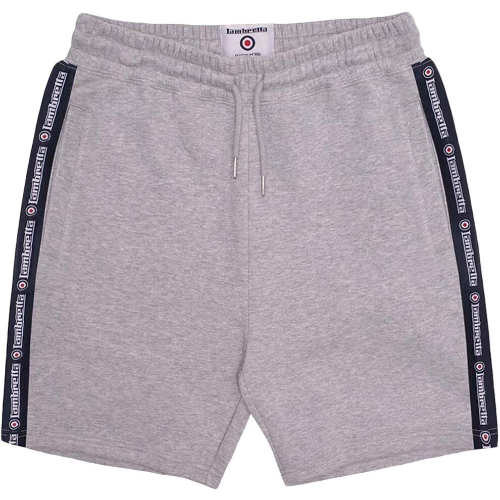 (S, Grey Marl) Lambretta Mens Taped Summer Elasticated Fleece Jogger Sweatpants Sweat Shorts