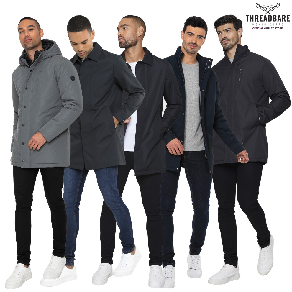 (Black, Broxburn, 2XL) Mens Threadbare Casual Light Weight Collared Rain Jacket Mac Coat