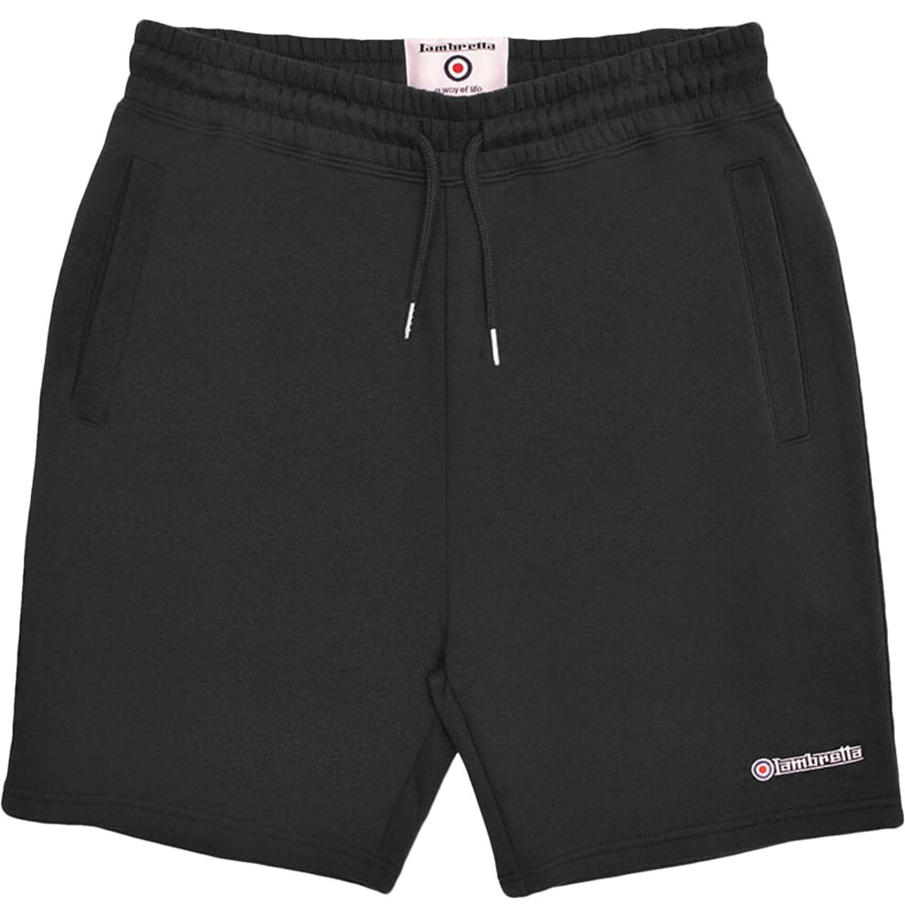 (XL, Black) Lambretta Mens Elasticated Waist Summer Fleece Jogger Sweat Shorts