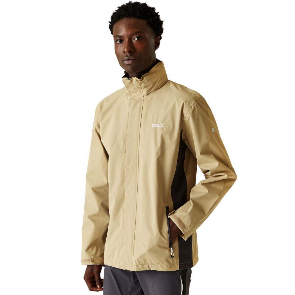 (L, Oat/Ash) Regatta Mens Matt Lightweight Waterproof Hooded Outdoor Walking Jacket Coat