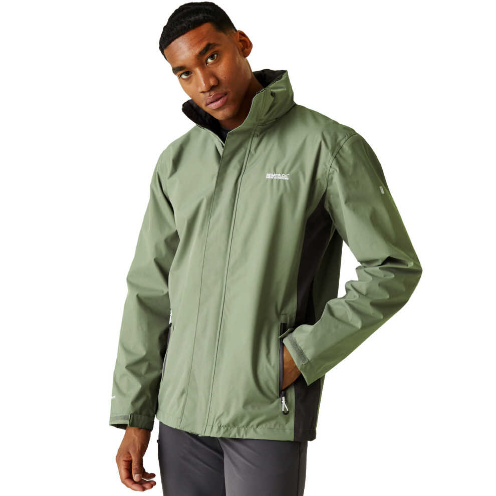 (3XL, Agave Green/Ash) Regatta Mens Matt Lightweight Waterproof Hooded Outdoor Walking Jacket Coat