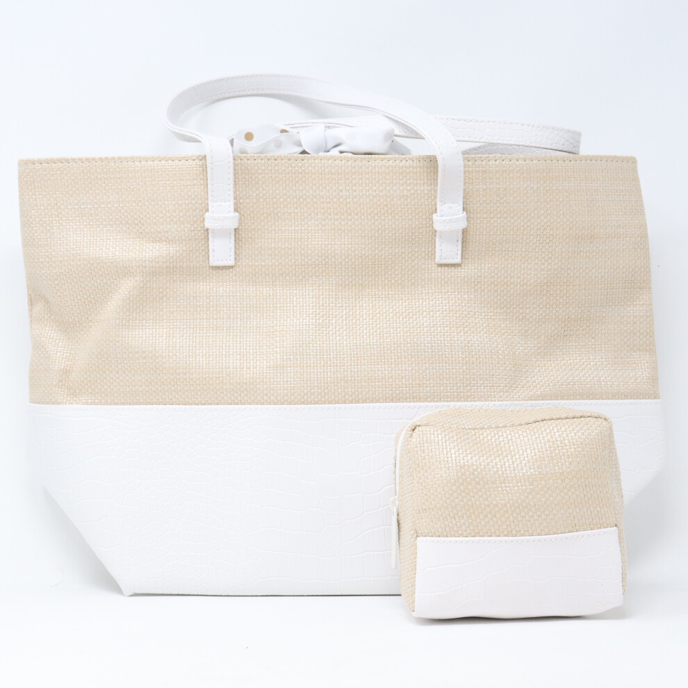 Estee Lauder White And Beige 2 Pcs Bag Set  / New