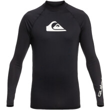 (S, Black) Quiksilver Mens All Time Long Sleeve UPF 50 Rash Guard Vest T-Shirt Top - Black