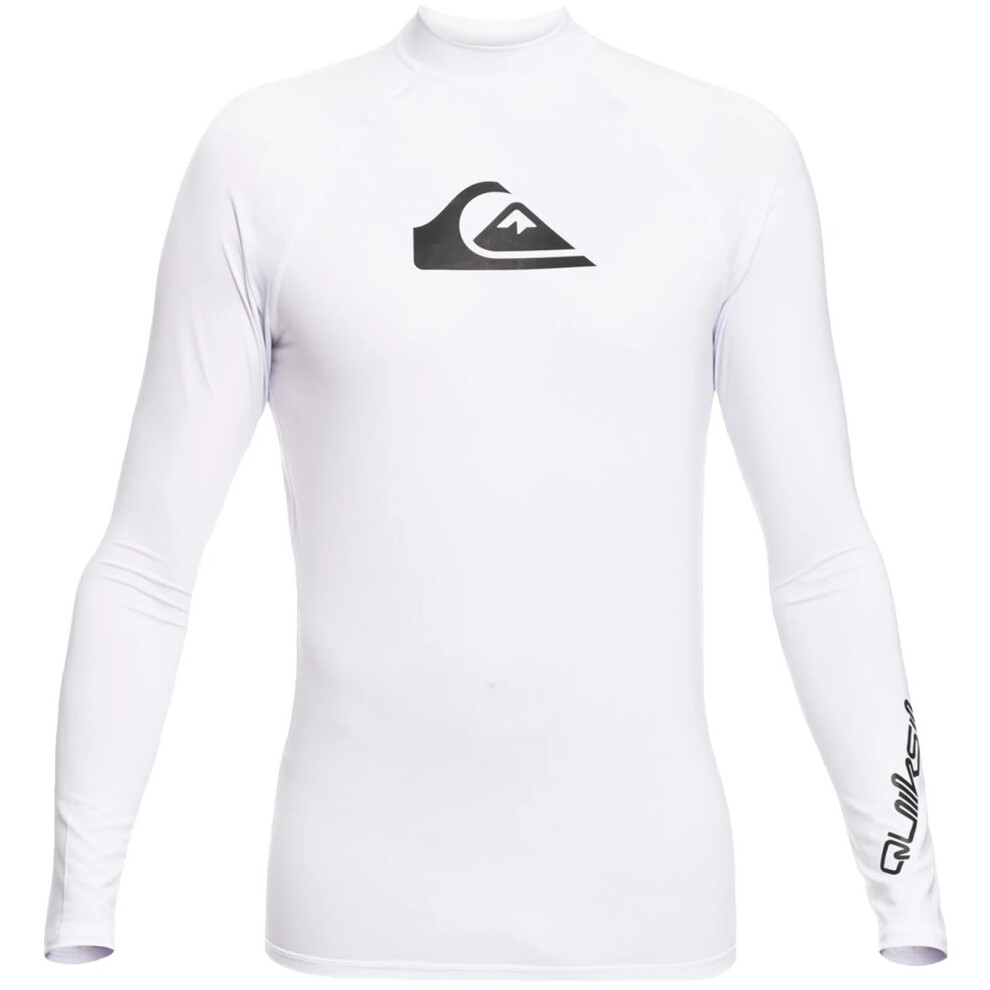 (S, Bright White) Quiksilver Mens All Time Long Sleeve UPF 50 Rash Guard Vest T-Shirt Top