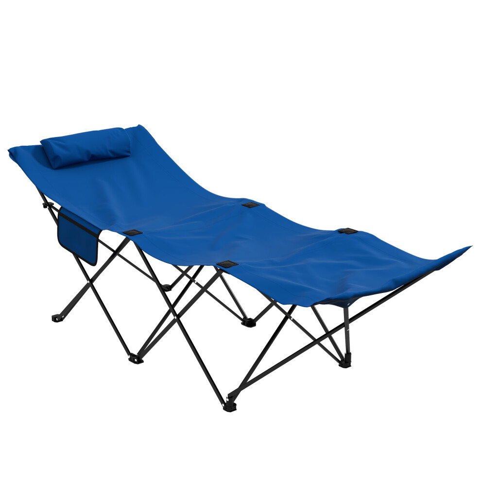 Foldable Sun Lounger w/ Side Pocket, Oxford Headrest Sun Lounger