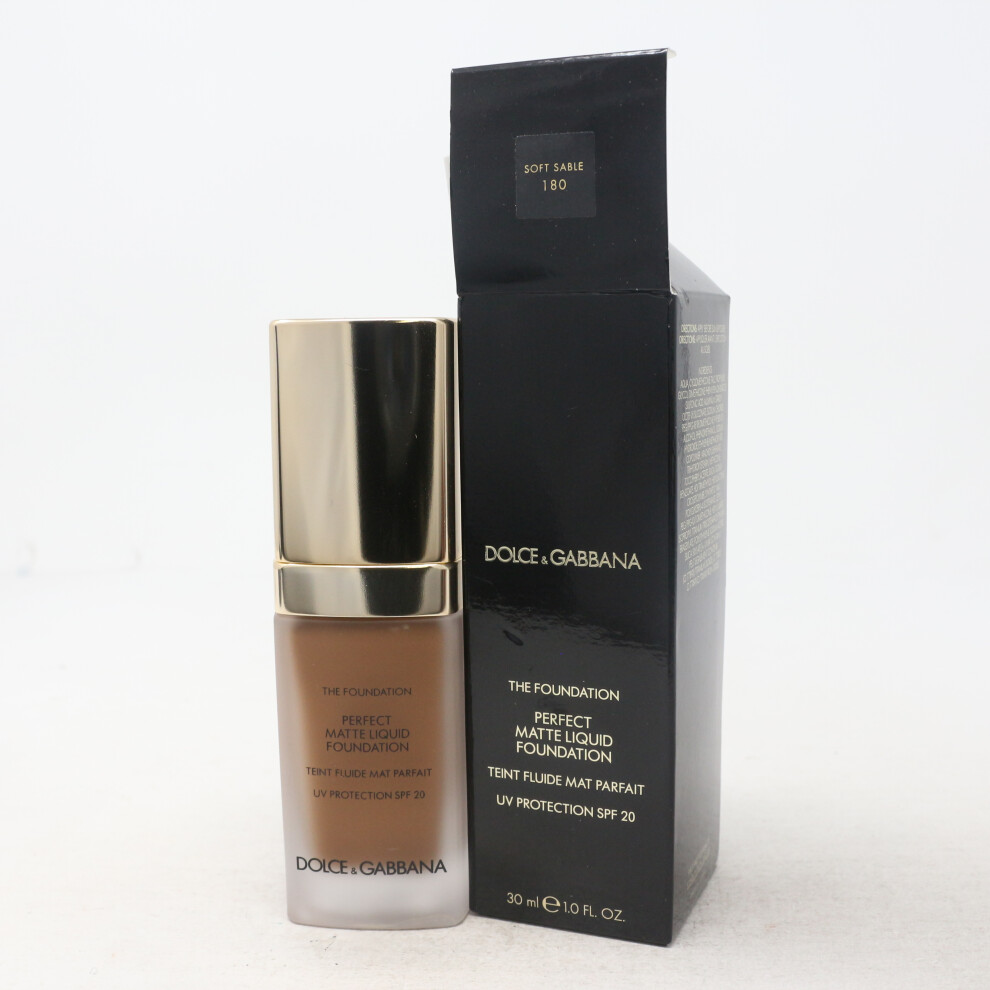 (180 Soft Sable) Dolce & Gabbana Perfect Matte Liquid Foundation Spf 20  1.0oz/30ml New With Box