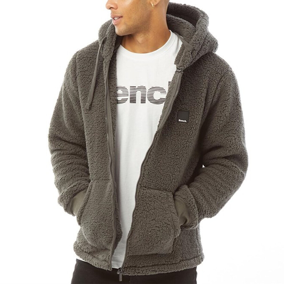 (L, Charcoal) Bench Mens Tommy Borg Full Zip Teddy Bear Fleece Hooded Hoody Hoodie Jacket