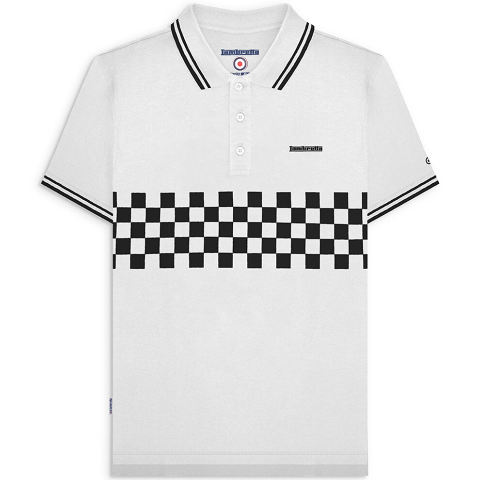 (2XL, White/Black) Lambretta Mens Two Toned Tipped Short Sleeve Checked Polo Shirt Top Tee