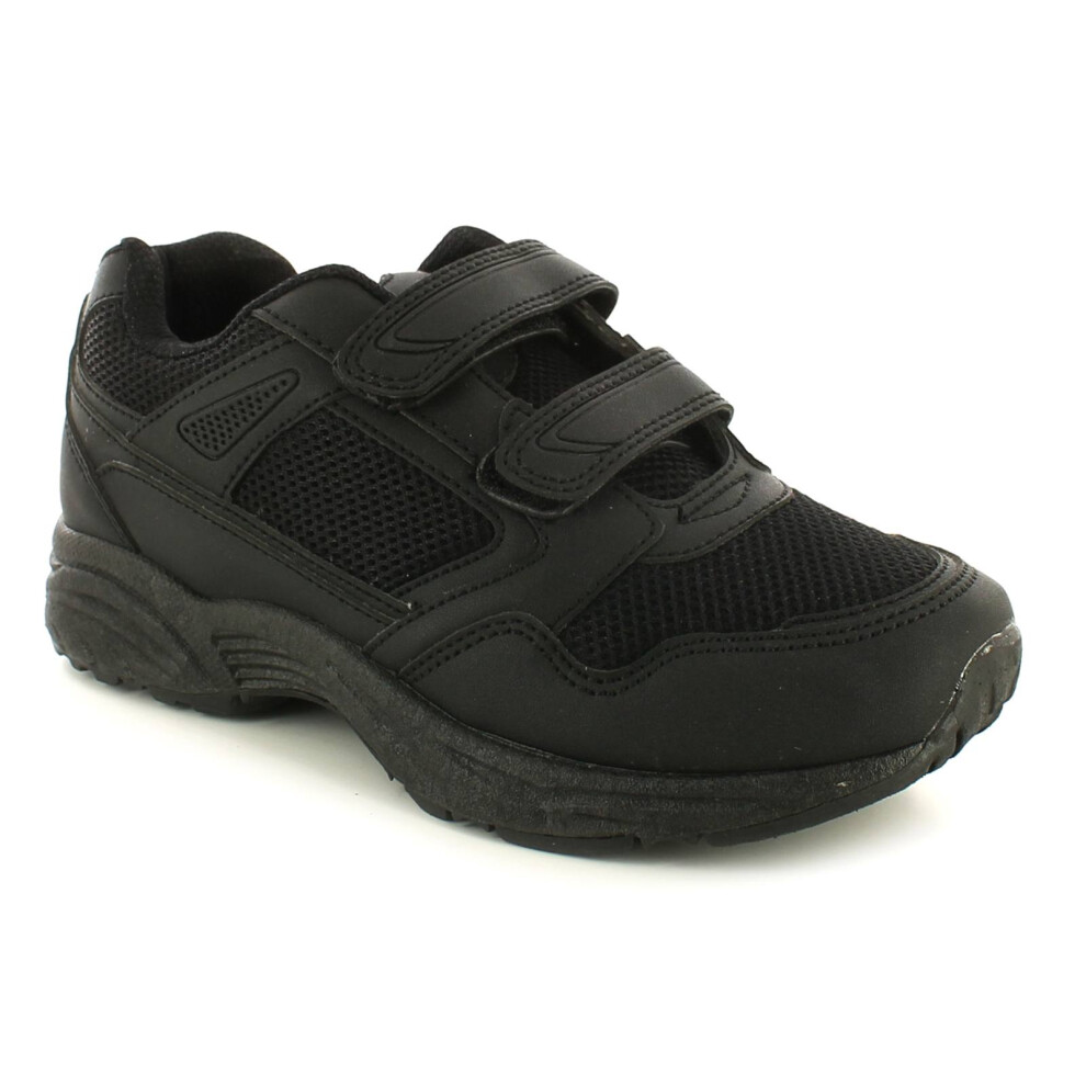 (Black, 13 (Children's)) New Boys/Childrens Synthetic Leather Black School Trainers For Pe UK Size