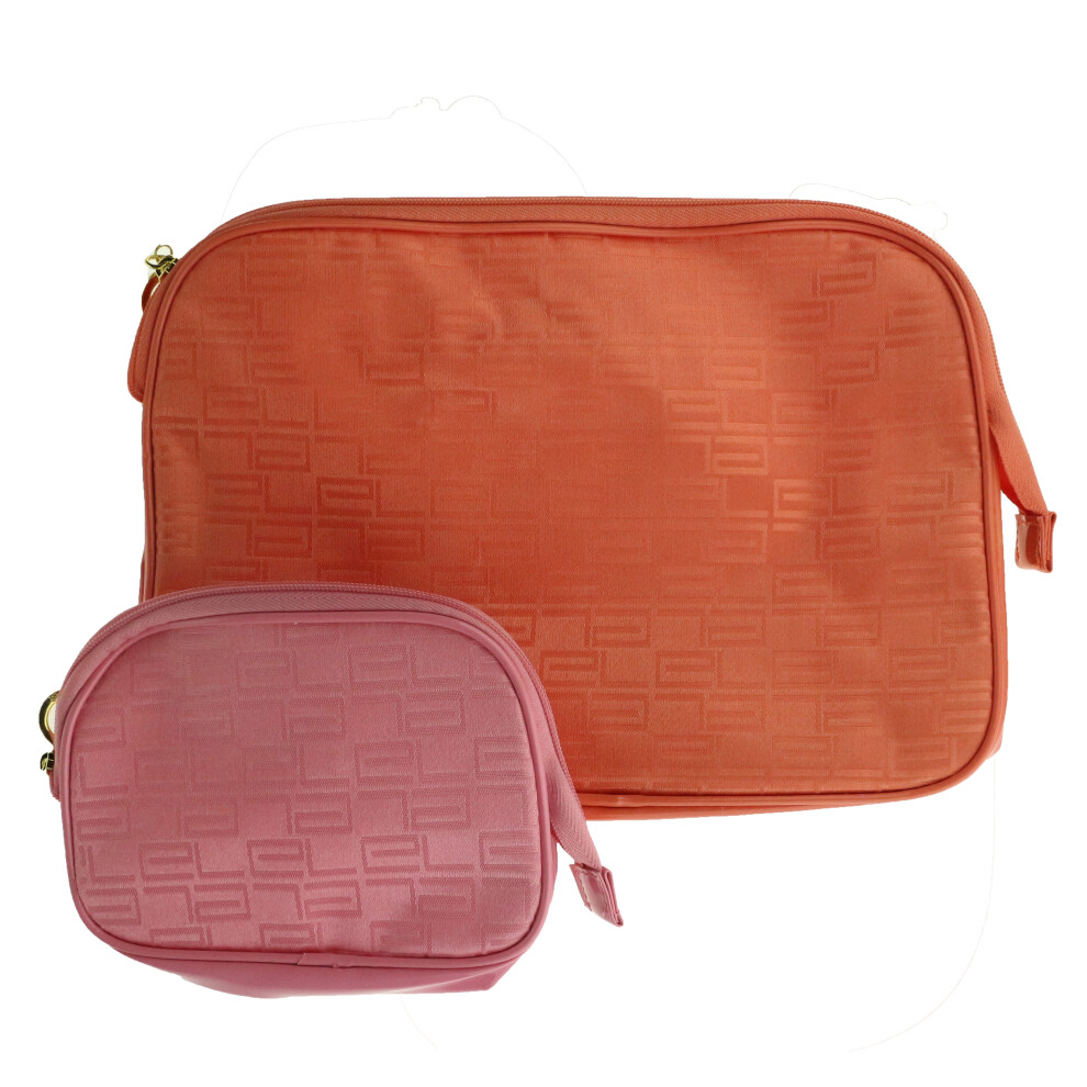 Estee Lauder '2pcs Satin-Touch Orange & Pink' Cosmetic Bag Set  New