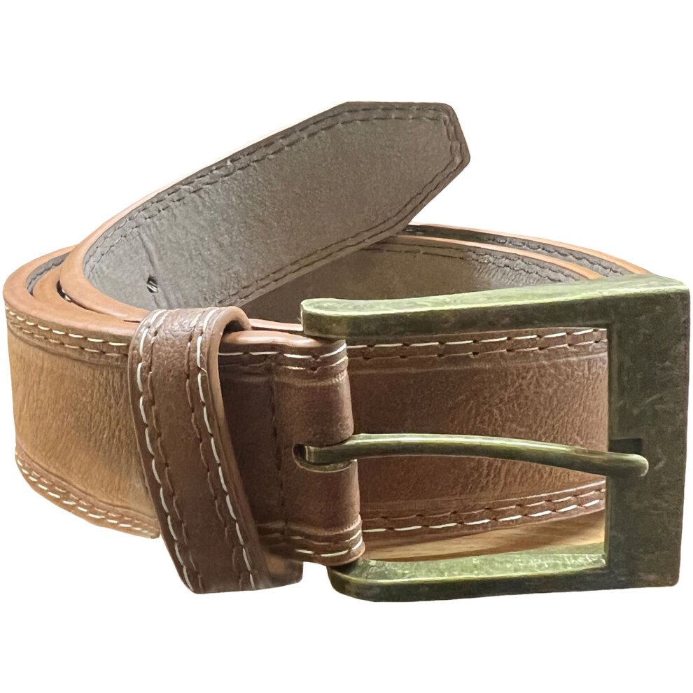 (40, Brown) D555 Mens Dylan Big Tall Kingsize Tan Bonded Leather Metal Buckle Belt - Brown-image-OPC-PB9YVS6-NEW