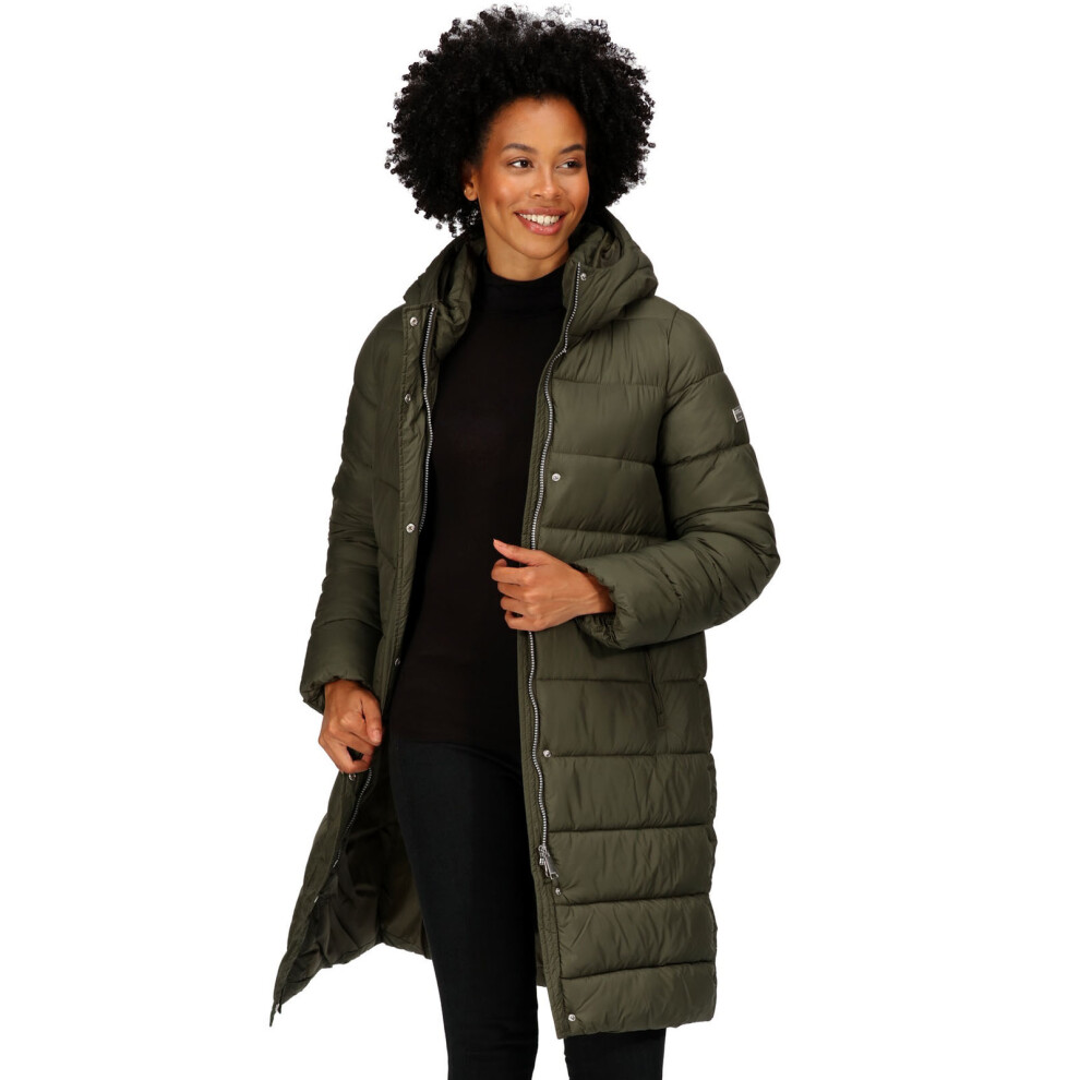 (12, Dark Khaki) Regatta Womens Bodie Long Line Hooded Outdoor Warm Winter Padded Jacket Coat