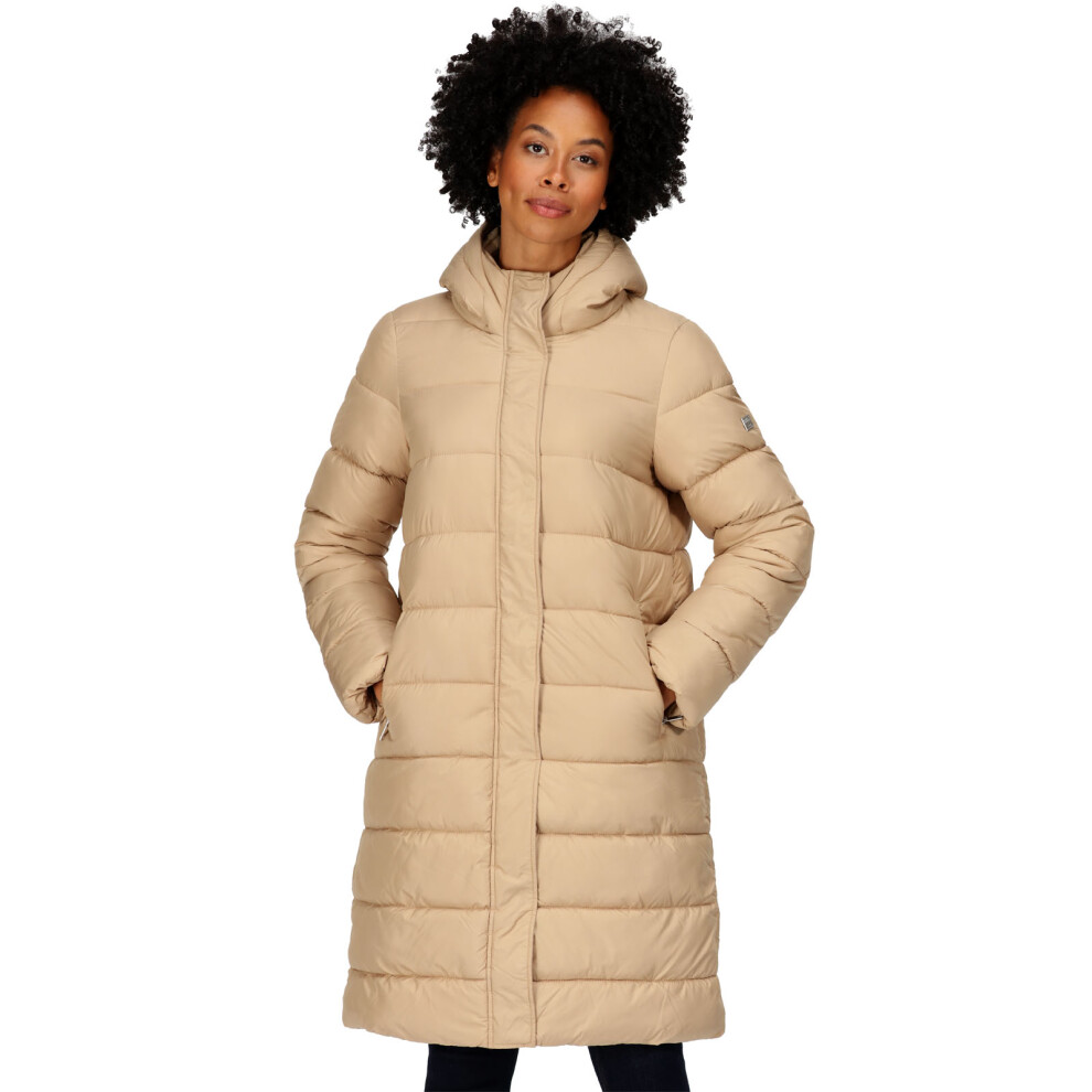 (10, Oat) Regatta Womens Bodie Long Line Hooded Outdoor Warm Winter Padded Jacket Coat