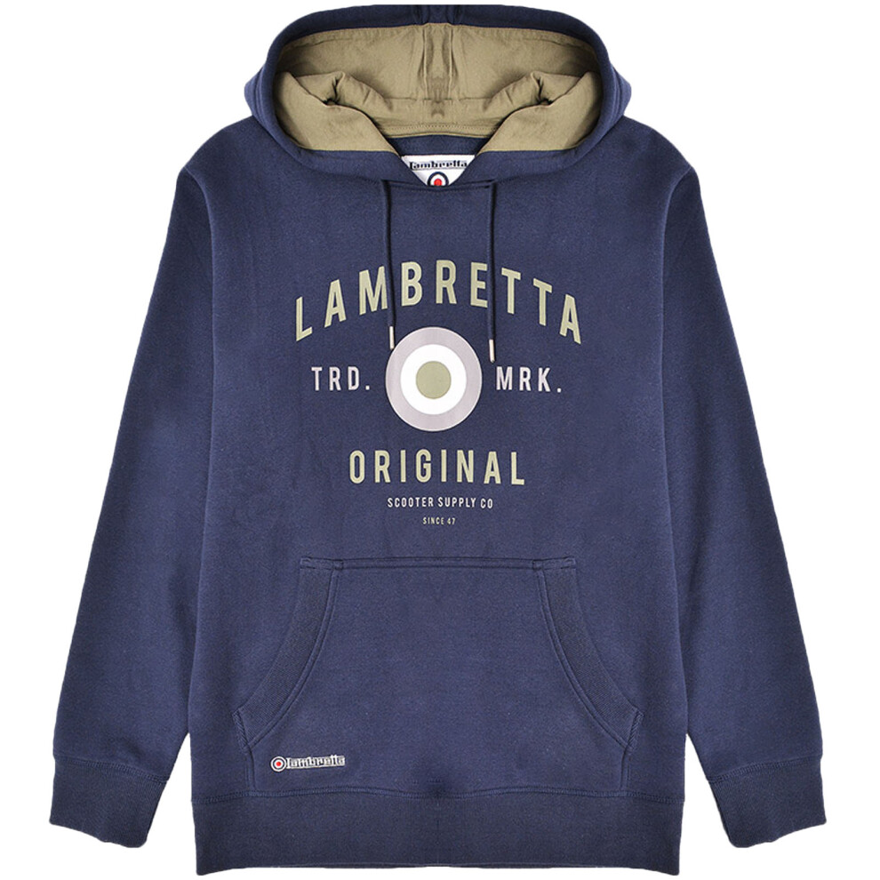 (M, Navy) Lambretta Mens Original Target Print Pullover Sweatshirt Hoody Hoodie Jumper