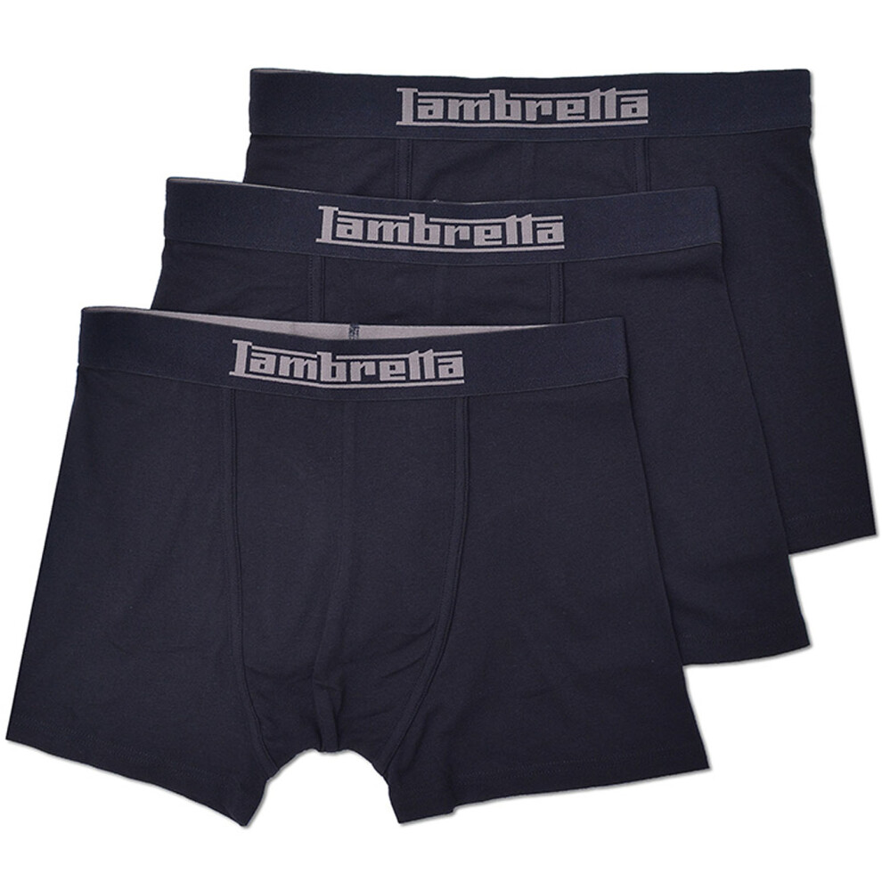 (L, Black) Lambretta Mens 3 Pack Elasticated Underwear Boxer Shorts Gift Set - Black