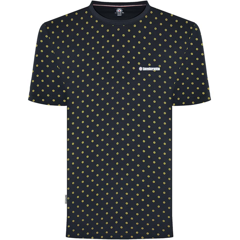 (S, Navy/Gold) Lambretta Mens Target AOP Retro Crew Neck T-Shirt Tee Top - Navy