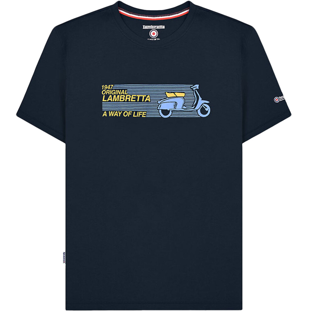 (3XL, Navy) Lambretta Mens Scooter Logo Crew Neck Short Sleeve Retro T-Shirt Tee Top - Navy