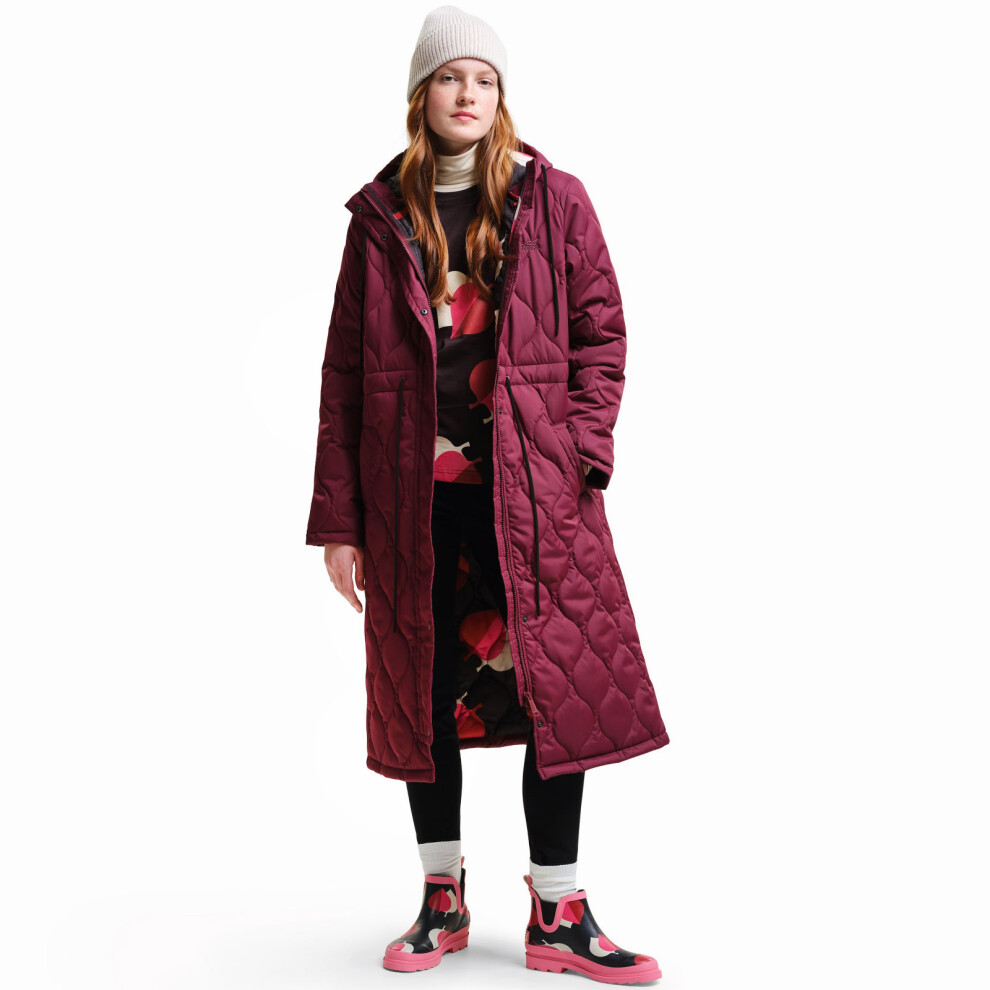 (20, Burgundy) Regatta Womens Orla Kiely Longline Quilted Warm Winter Hooded Jacket Coat