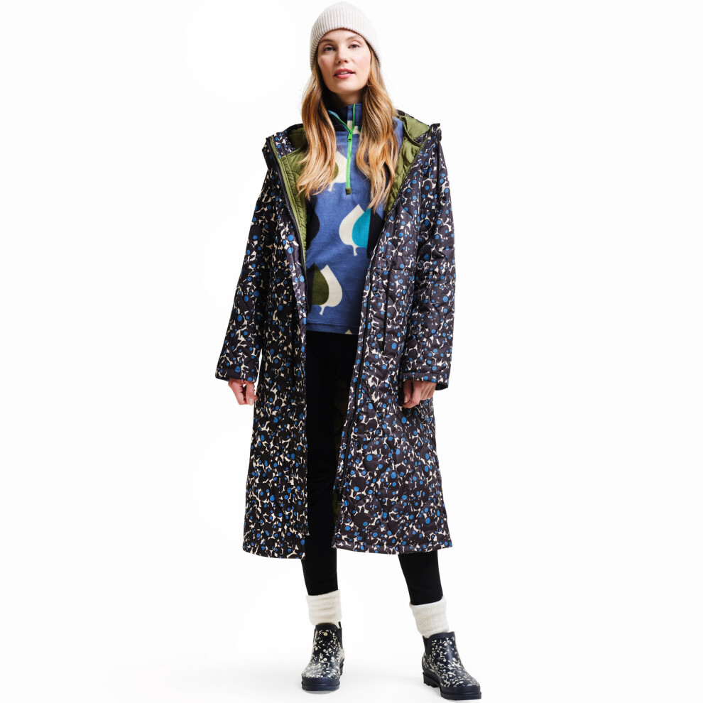 (12, Berry Bubble Blue) Regatta Womens Orla Kiely Longline Quilted Warm Winter Hooded Jacket Coat