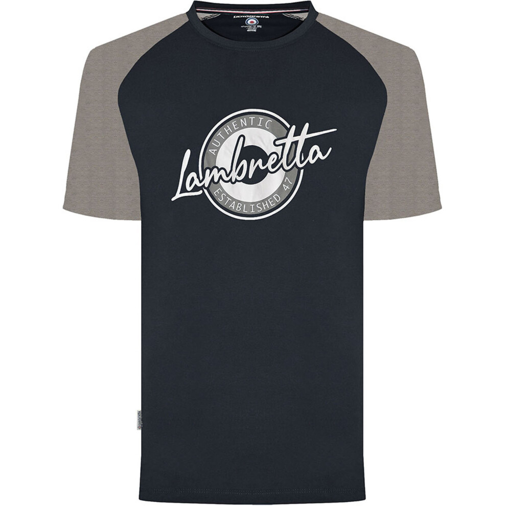 (M, Navy) Lambretta Mens Authentic Reglan Short Sleeve Crew Neck T-Shirt Top Tee - Navy