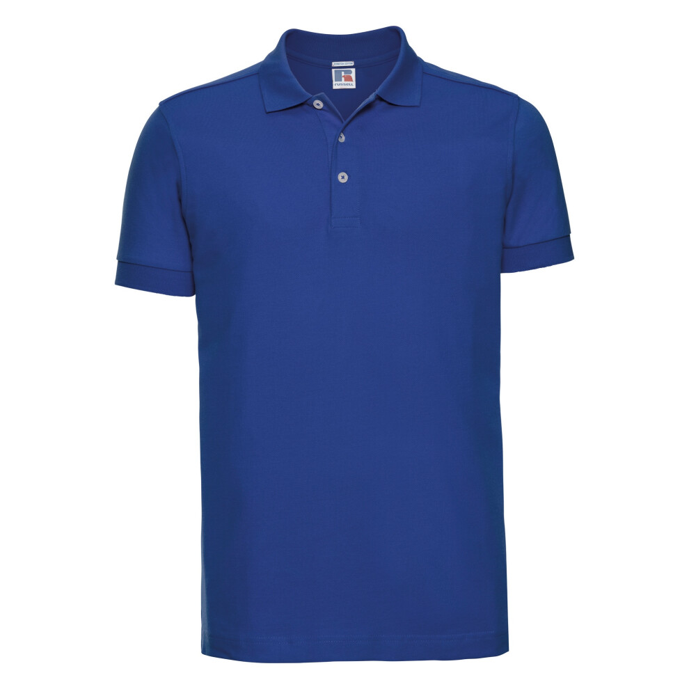 (L, Bright Royal) Russell Mens Stretch Short Sleeve Polo Shirt