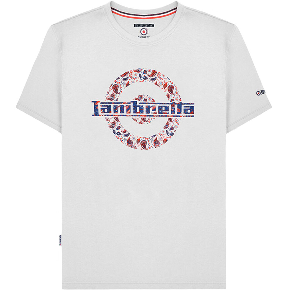 (4XL, White) Lambretta Mens Paisley Logo Crew Neck Short Sleeve Retro T-Shirt Tee Top