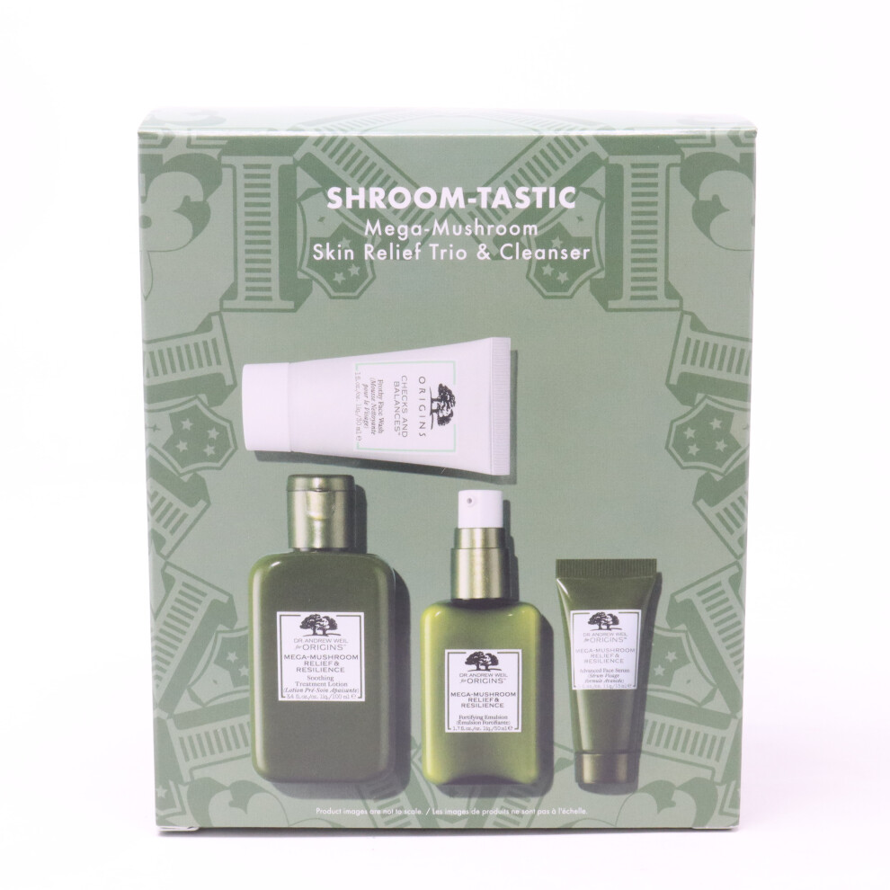 Origins Shroom-Tastic Mega-Mushroom Skin Relief Trio & Cleanser New With Box