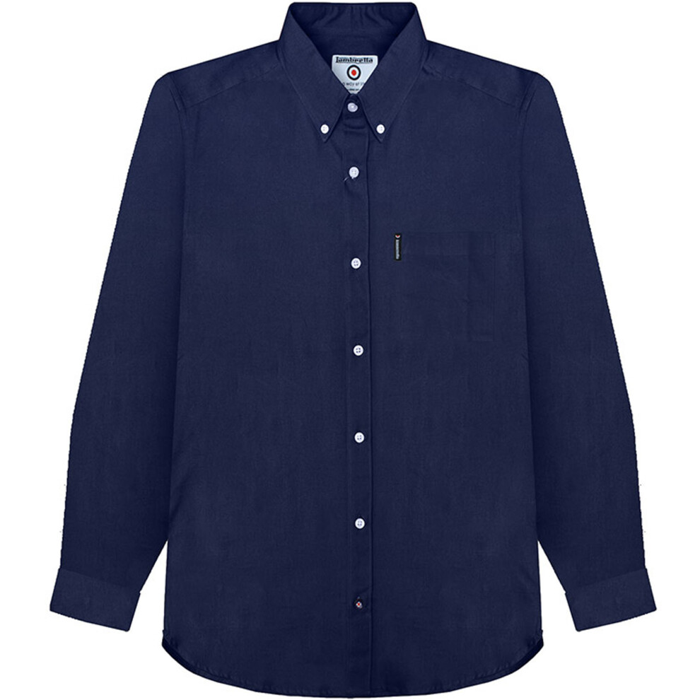 (2XL, Navy) Lambretta Mens Oxford Long Sleeve Button Down Collar Smart Casual Shirt - Navy